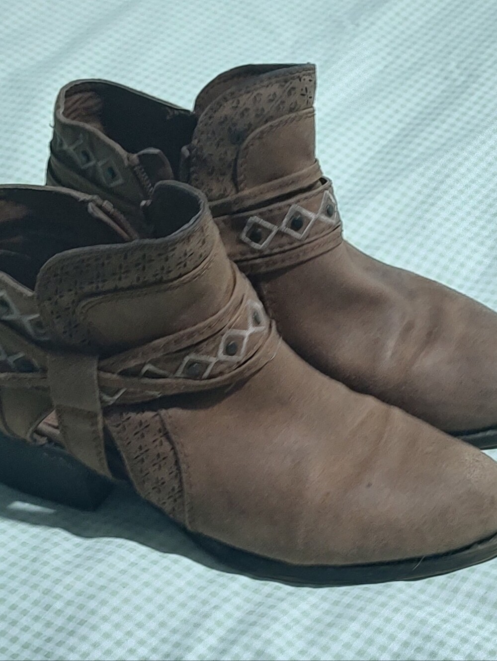 Sugar Brown Suede-Look Ankle Booties with Decorative Strap